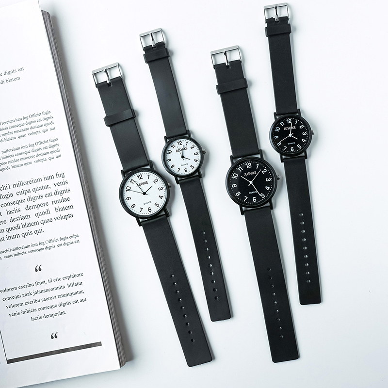Einfache schwarze Uhr Quarzuhr – Silicone Band Women Bewertung und Preis